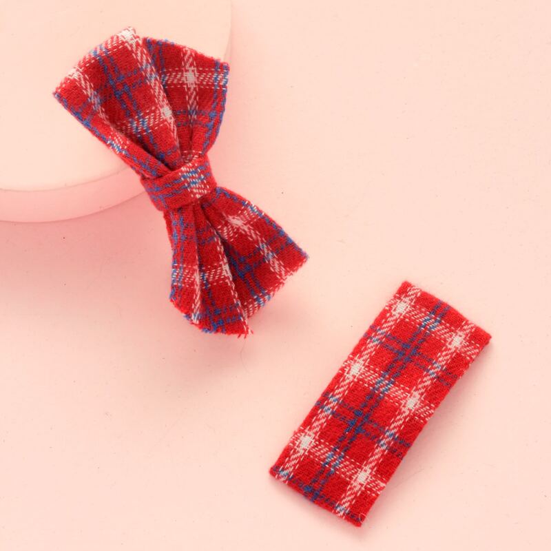 

2pcs Plaid Bow Hair Clip, Red
