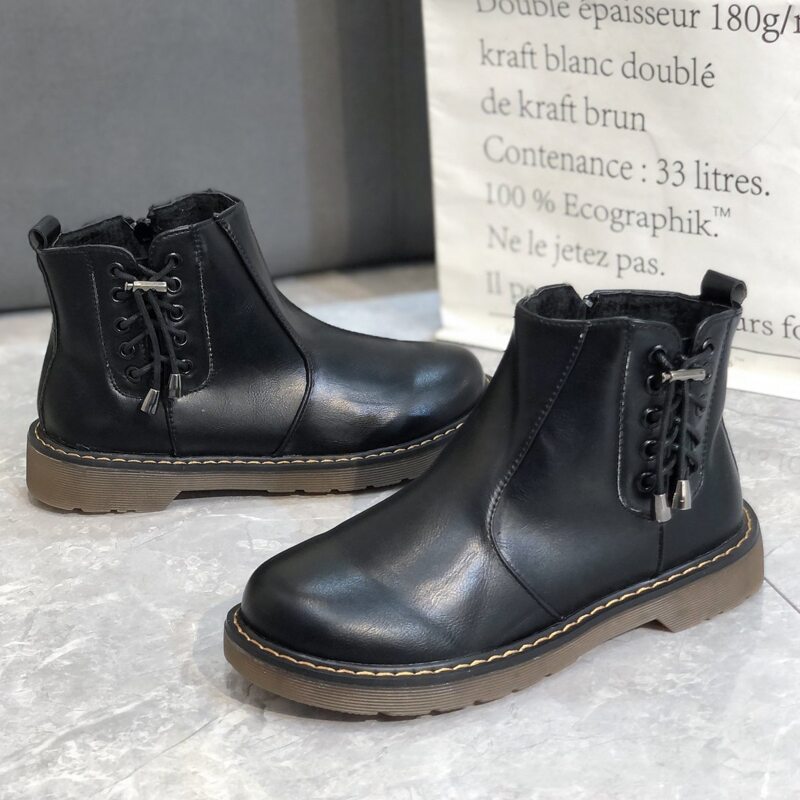 

Solid Drawstring Ankle Boots, Black