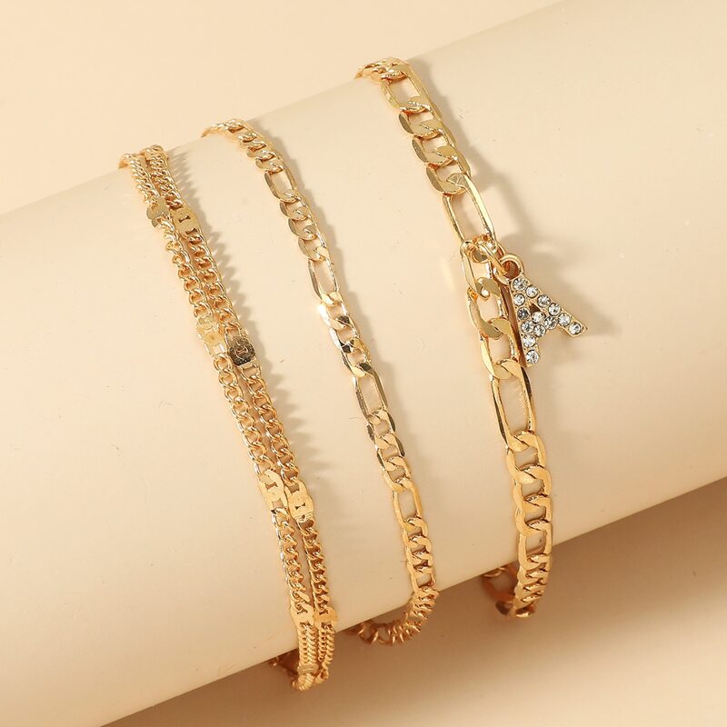 

3pcs Rhinestone Anklet, Gold