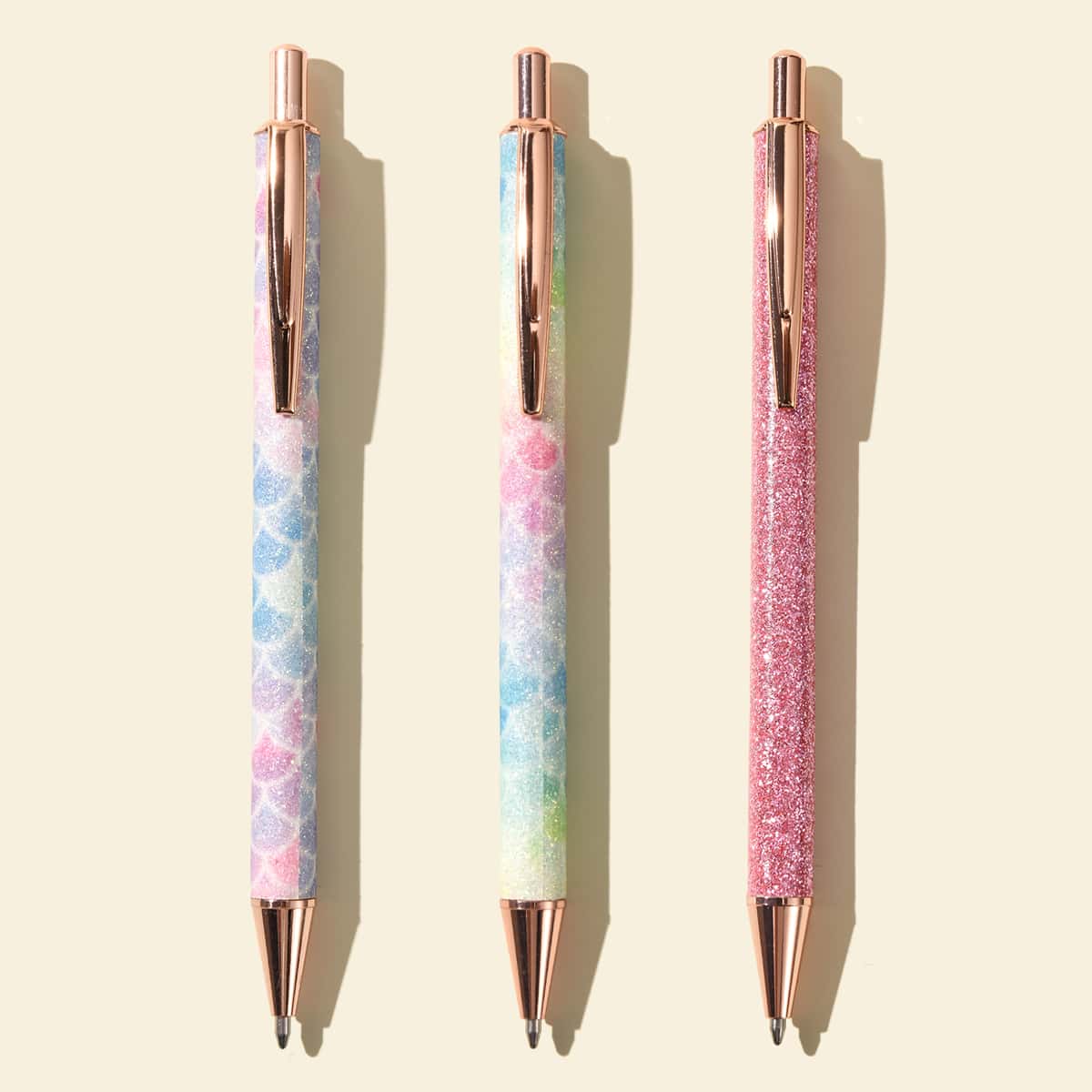 

3pcs Glitter Ballpoint Pen Set, Black
