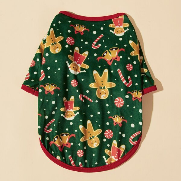 

Christmas Gingerbread Man Pattern Dog Top, Green