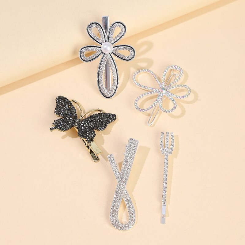 

5pcs Rhinestone Flower Bobby Pin, Multicolor