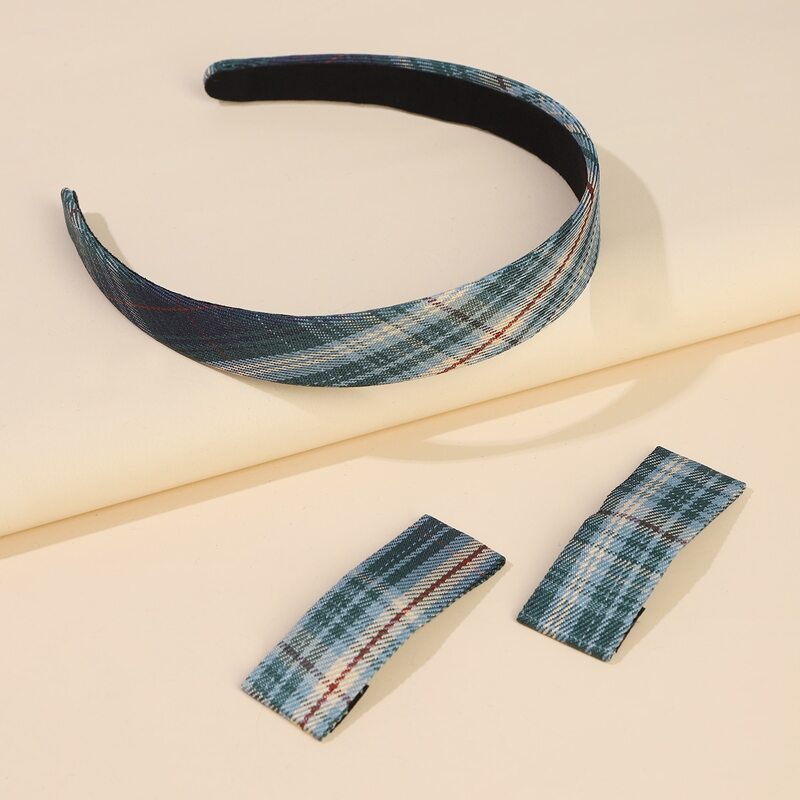 

3pcs Plaid Hair Hoop & Hair Clip, Multicolor