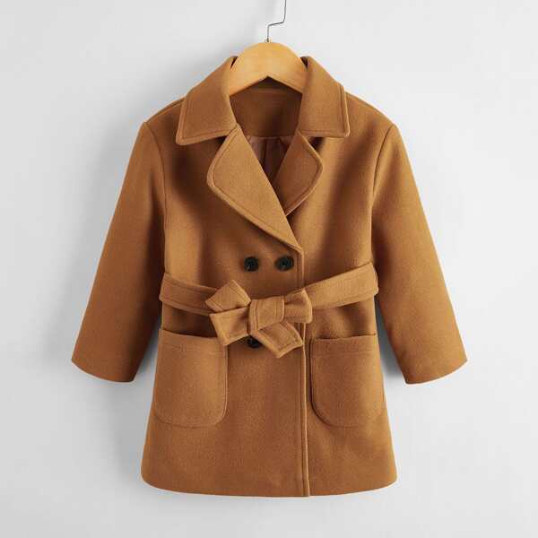 

Toddler Girls Dual Pocket Belted Pea Coat, Brown