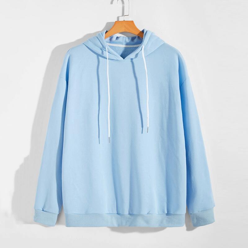 

Guys Solid Drawstring Hoodie, Baby blue