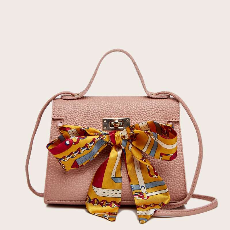 

Twilly Scarf Decor Satchel Bag, Pink
