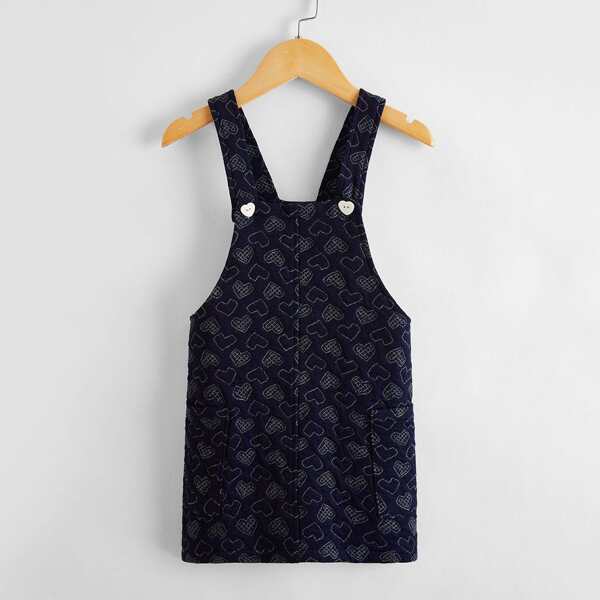 

Baby Girl Heart Print Overall Dress, Navy blue