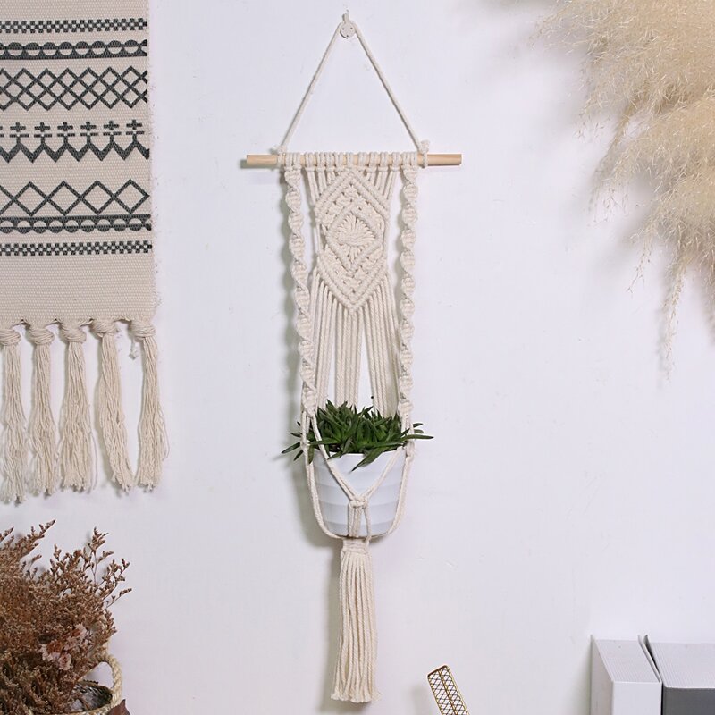 

1pc Woven Macrame Plant Hanger, Beige