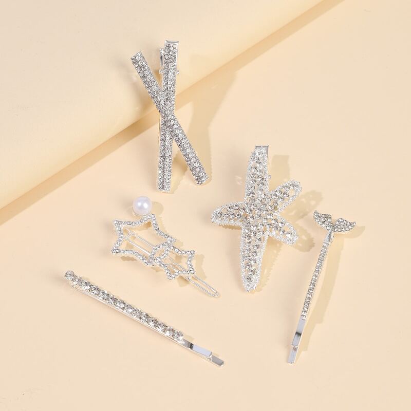 

5pcs Rhinestone Star Bobby Pin, Silver