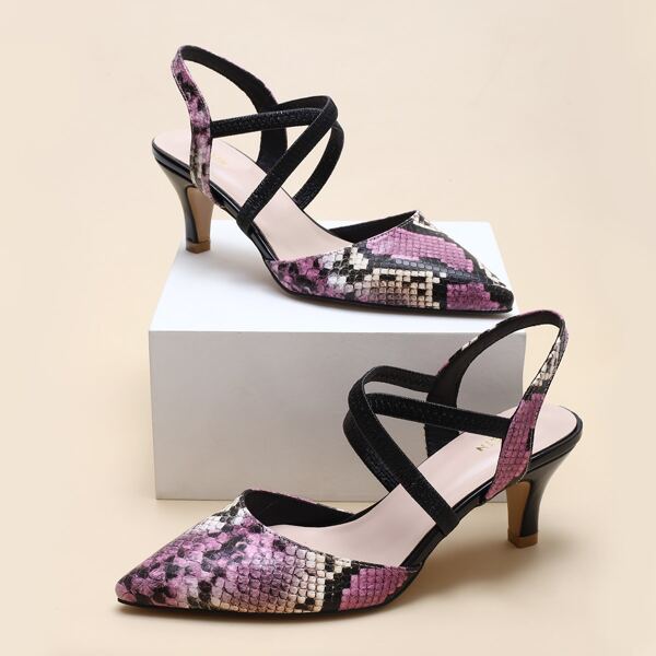 

Snakeskin Cross Strap Pumps, Multicolor