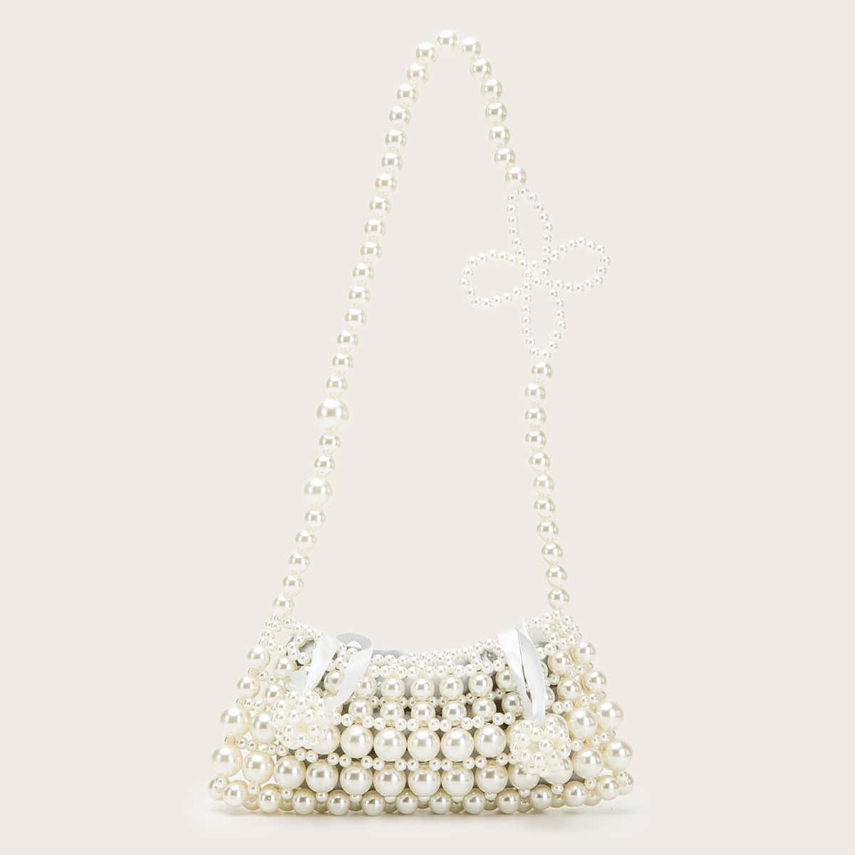 

Faux Pearl Beaded Shoulder Bag, Beige