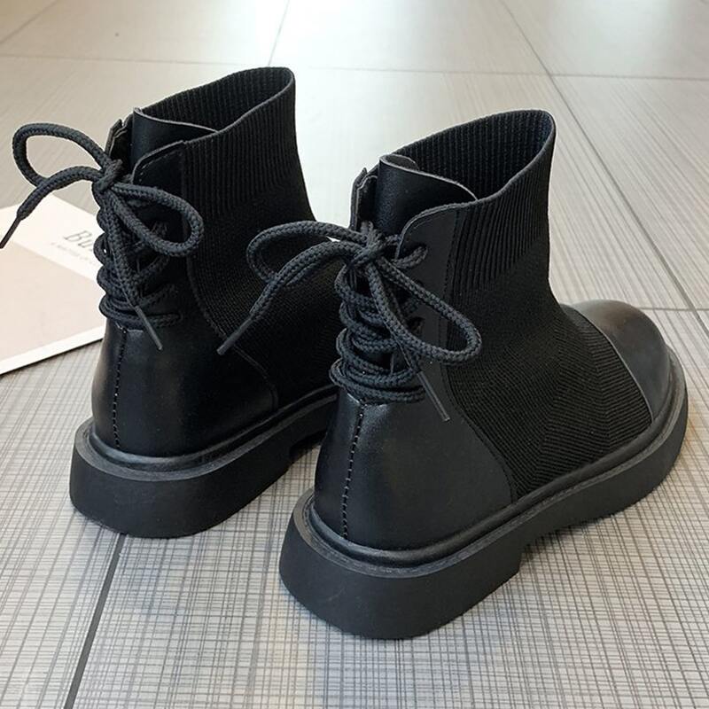 

Tie Back Cap Toe Sock Boots, Black
