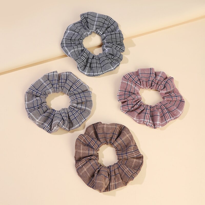 

4pcs Plaid Scrunchie, Multicolor