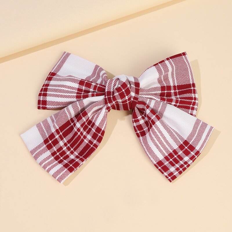 

Plaid Bow Hair Clip, Red and white