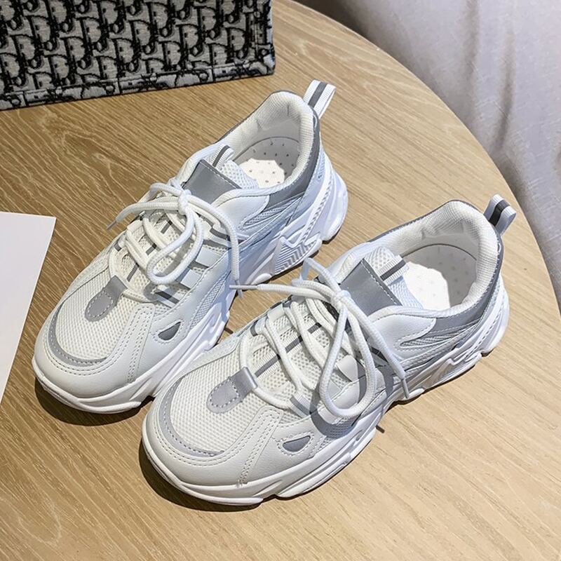 

Lace-up Mesh Chunky Sneakers, White