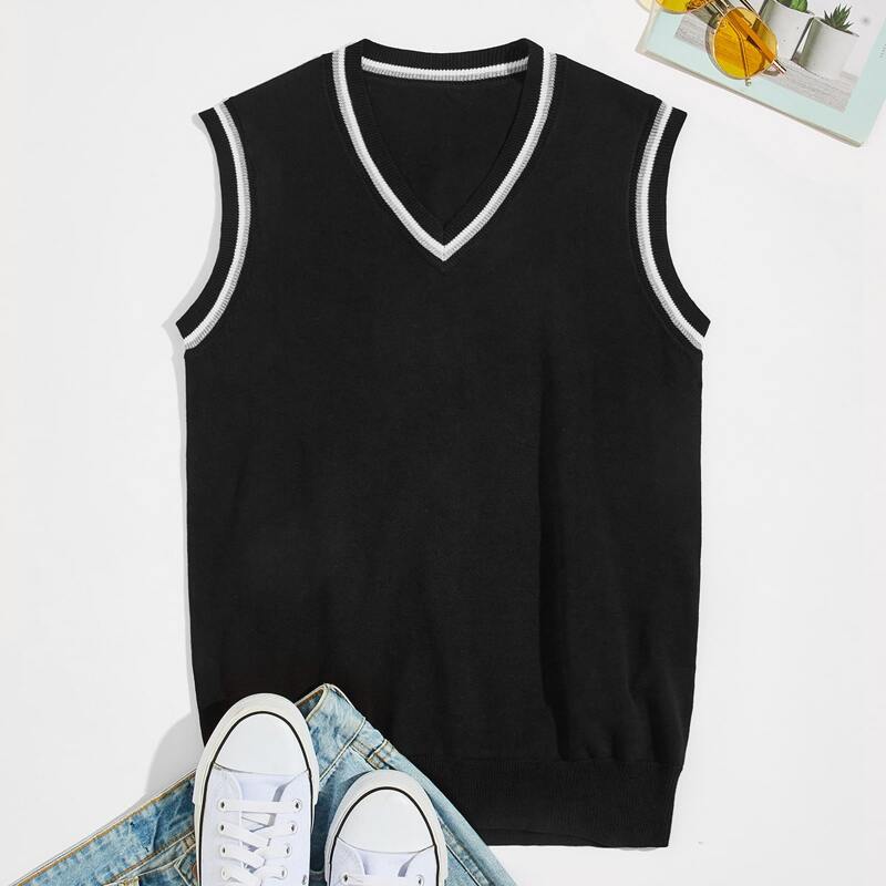 

Guys Striped Sweater Vest, Black