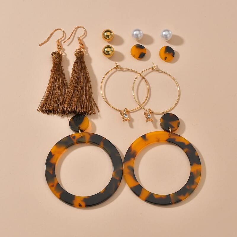 

6pairs Tassel Decor Earrings, Multicolor