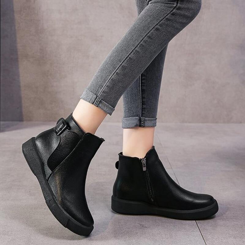 

Solid Buckle Ankle Boots, Black