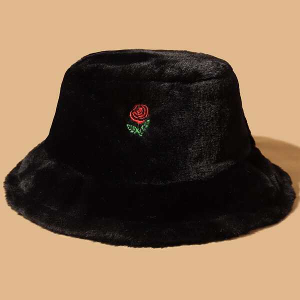 

Floral Embroidery Bucket Hat, Black