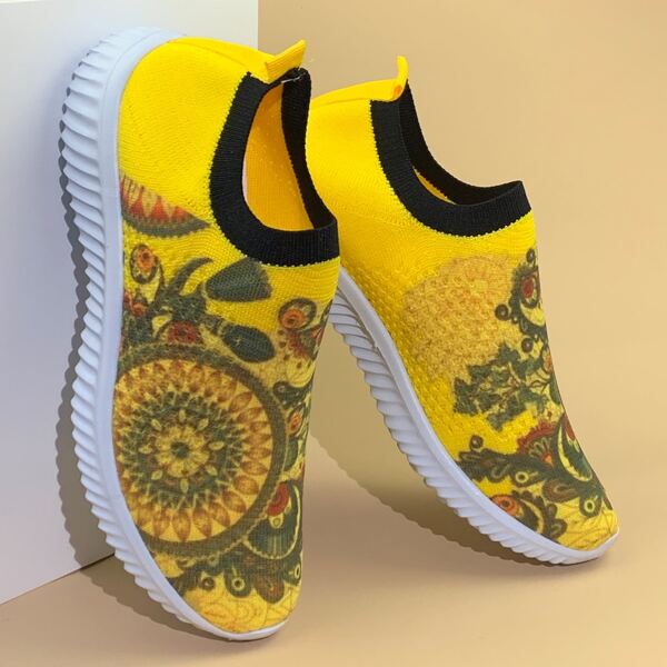 

Tribal Graphic Knit Slip On Sneakers, Yellow