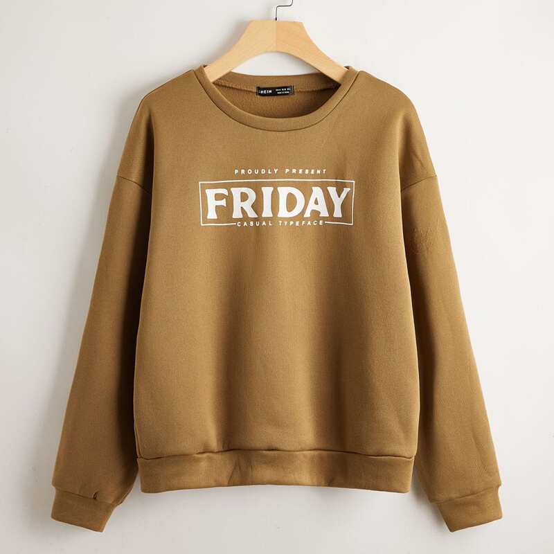 

Drop Shoulder Letter Graphic Sweatshirt, Brown