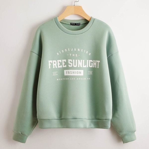 

Drop Shoulder Letter Graphic Sweatshirt, Mint green