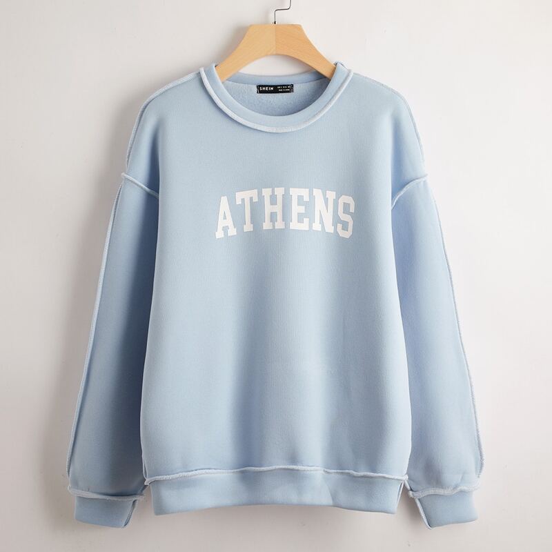 

Drop Shoulder Letter Graphic Sweatshirt, Pastel baby blue