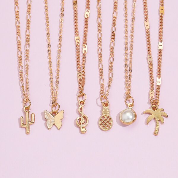 

6pcs Butterfly Charm Necklace, Gold
