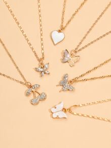 6pcs Butterfly Charm Necklace - Yellow Gold - View 1