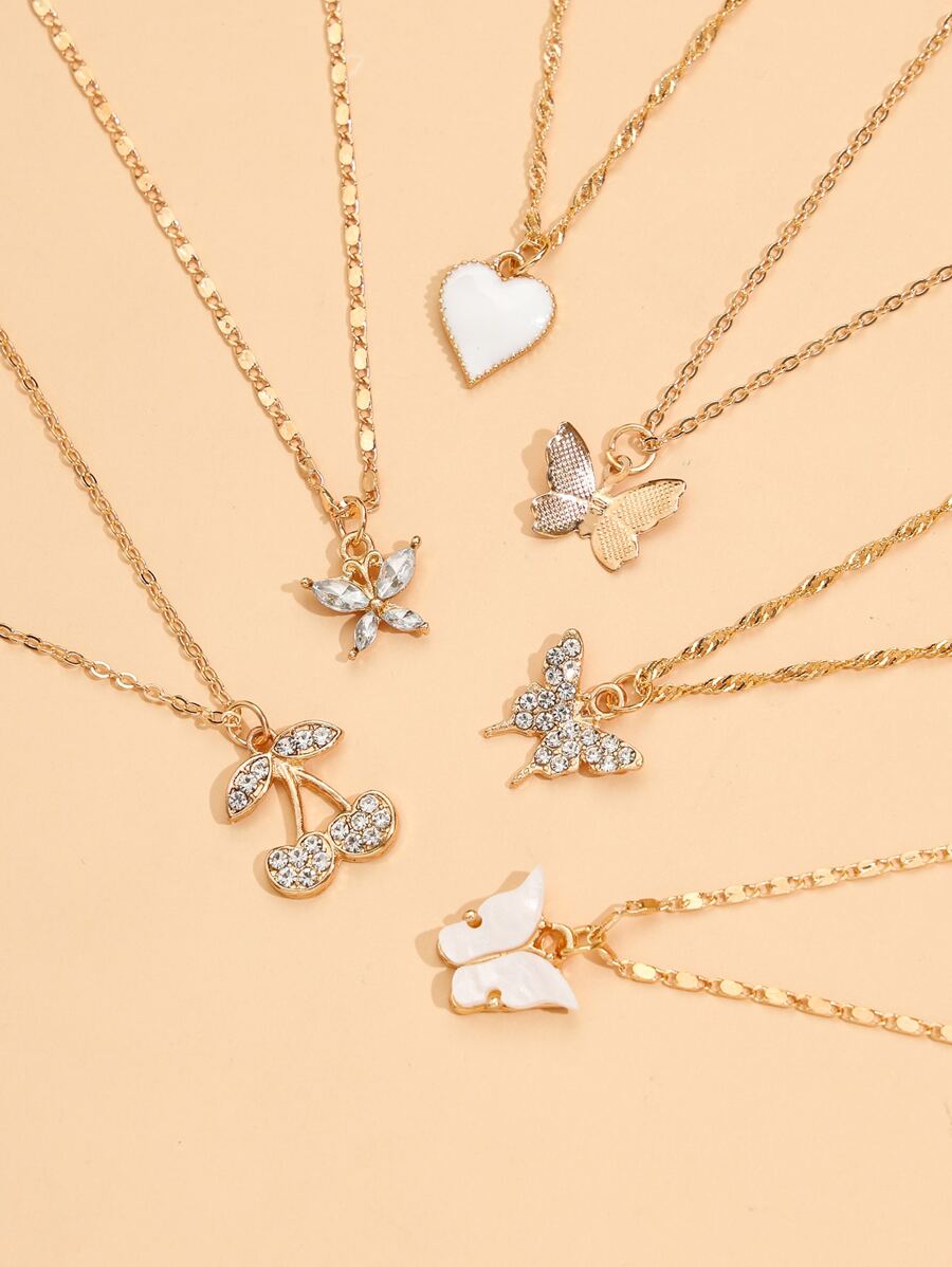 6pcs Butterfly Charm Necklace - Yellow Gold - View 1
