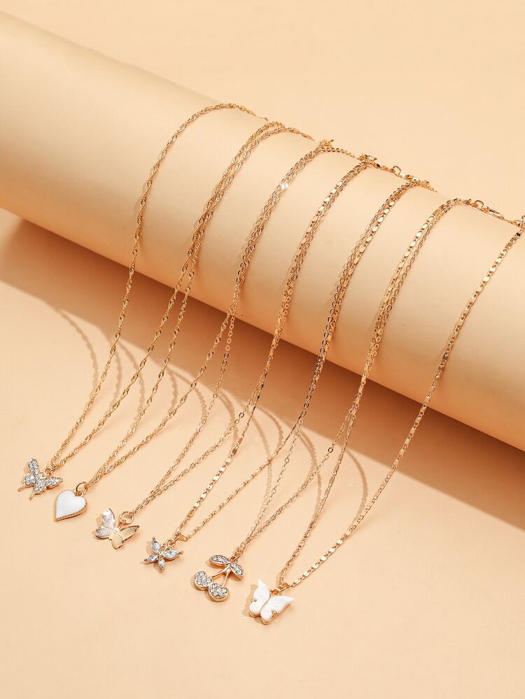 6pcs Butterfly Charm Necklace - Yellow Gold - View 2