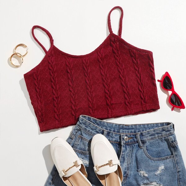 

Plus Cable Knit Cami Top, Burgundy