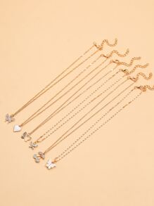 6pcs Butterfly Charm Necklace - Yellow Gold - View 3