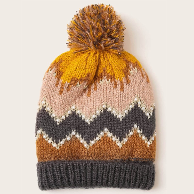 

Faux Pearl Pom Pom Decor Beanie, Multicolor
