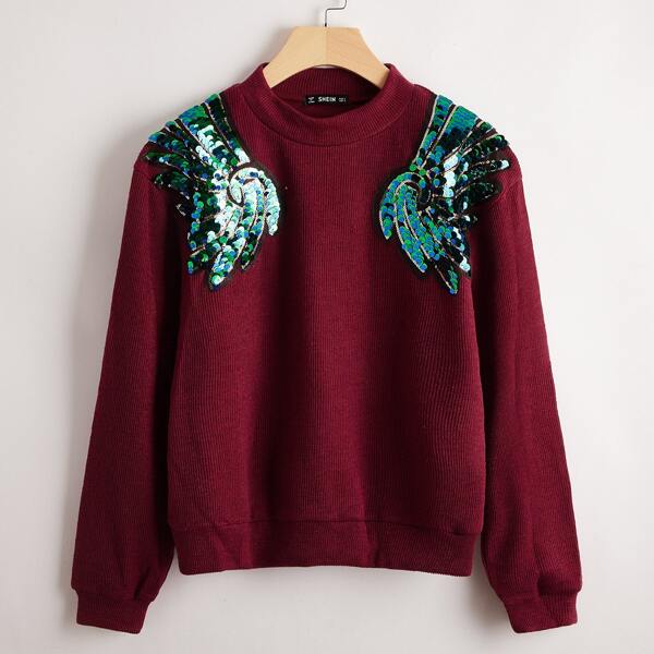 

Contrast Sequin Wing Detail Sweatshirt, Maroon