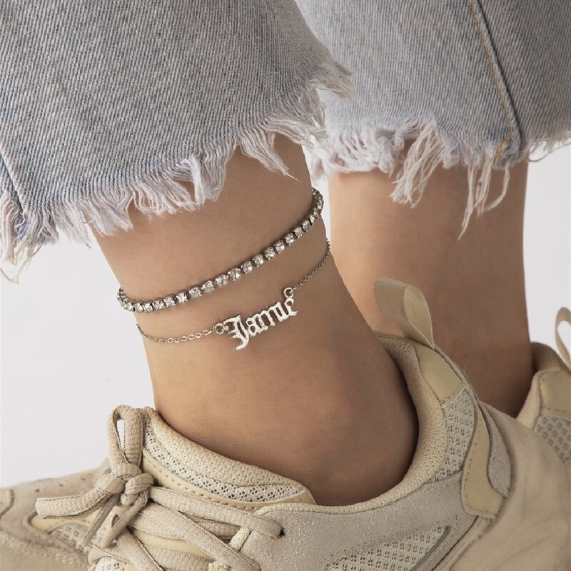 

2pcs Rhinestone Anklet, Silver
