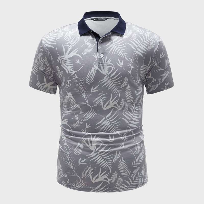 

Men Contrast Collar Tropical Polo Shirt, Multicolor