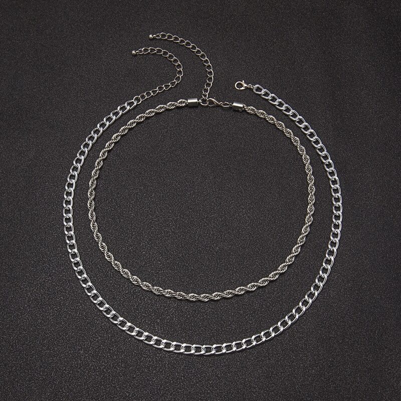 

2pcs Simple Chain Necklace, Silver