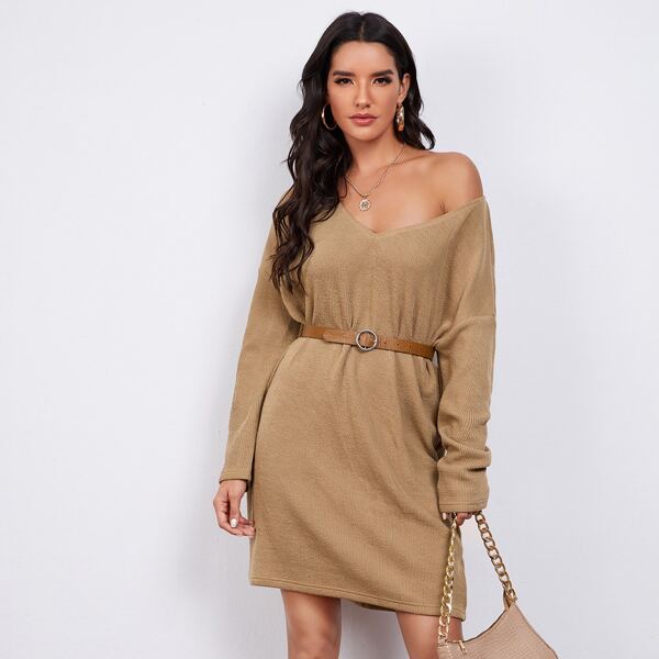 

Drop Shoulder Dress Without Belt, Khaki