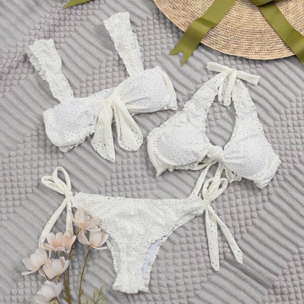 

3pack Schiffy Tie Side Bikini Swimsuit, White
