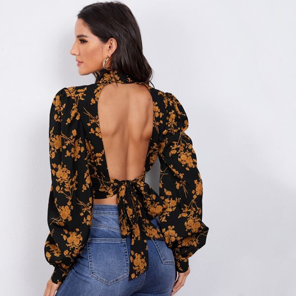 

Tied Open Back Floral Top, Multicolor