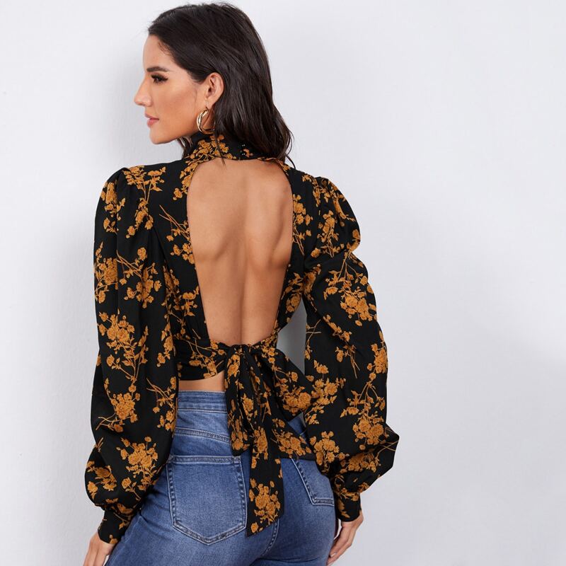 

Tied Open Back Floral Top, Multicolor
