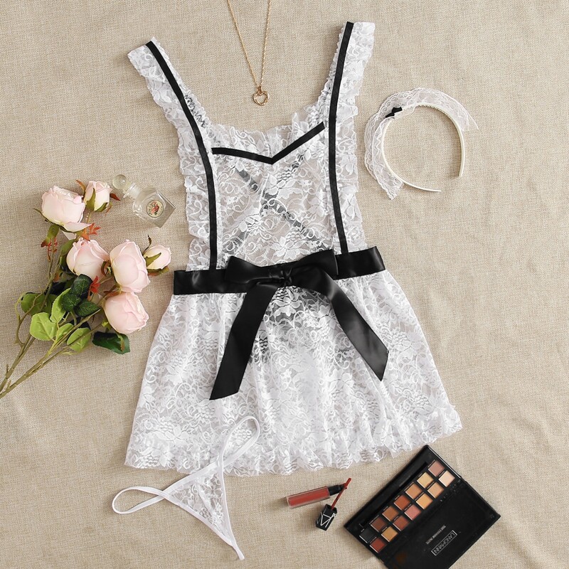

3pack Lace Sheer Lingerie Set, White