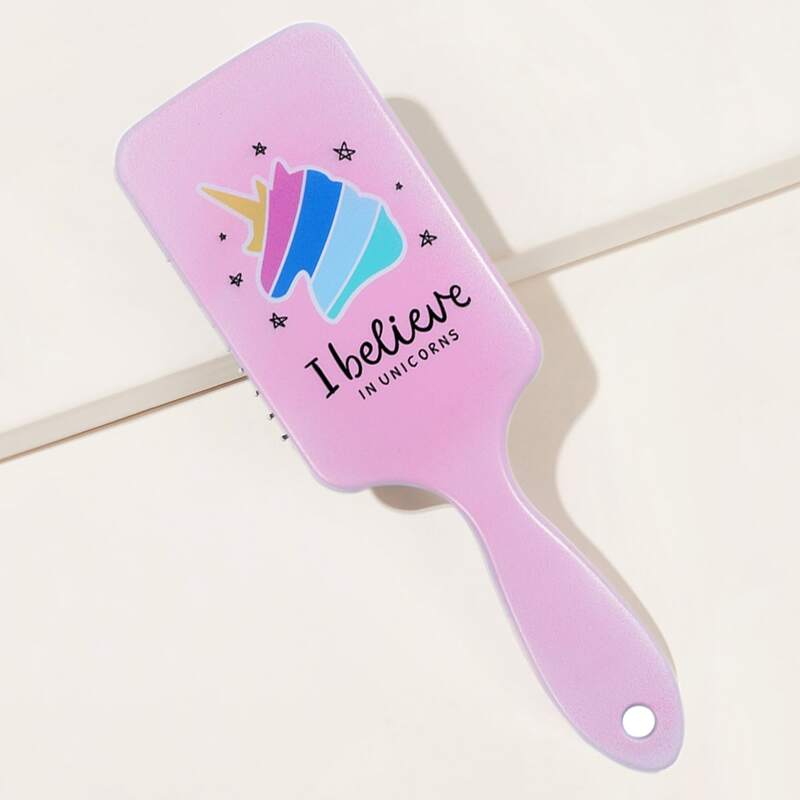 

Cartoon & Letter Graphic Hair Comb, Pink