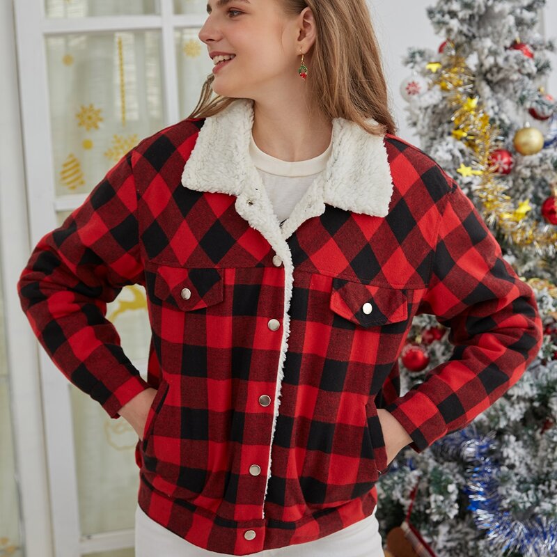 

Christmas Gingham Trucker Jacket, Red