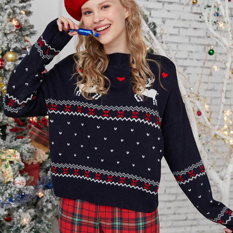 

Ugly Christmas Pattern Sweater, Navy blue