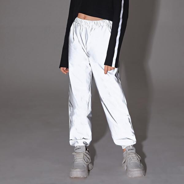 

Girls Slant Pocket Reflective Pants, Grey