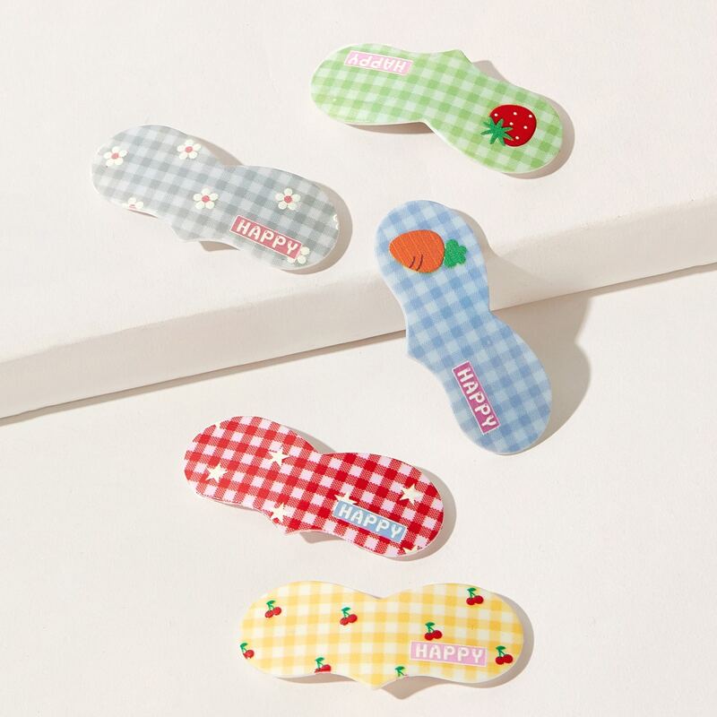 

5pcs Plaid Cartoon Hair Clip, Multicolor