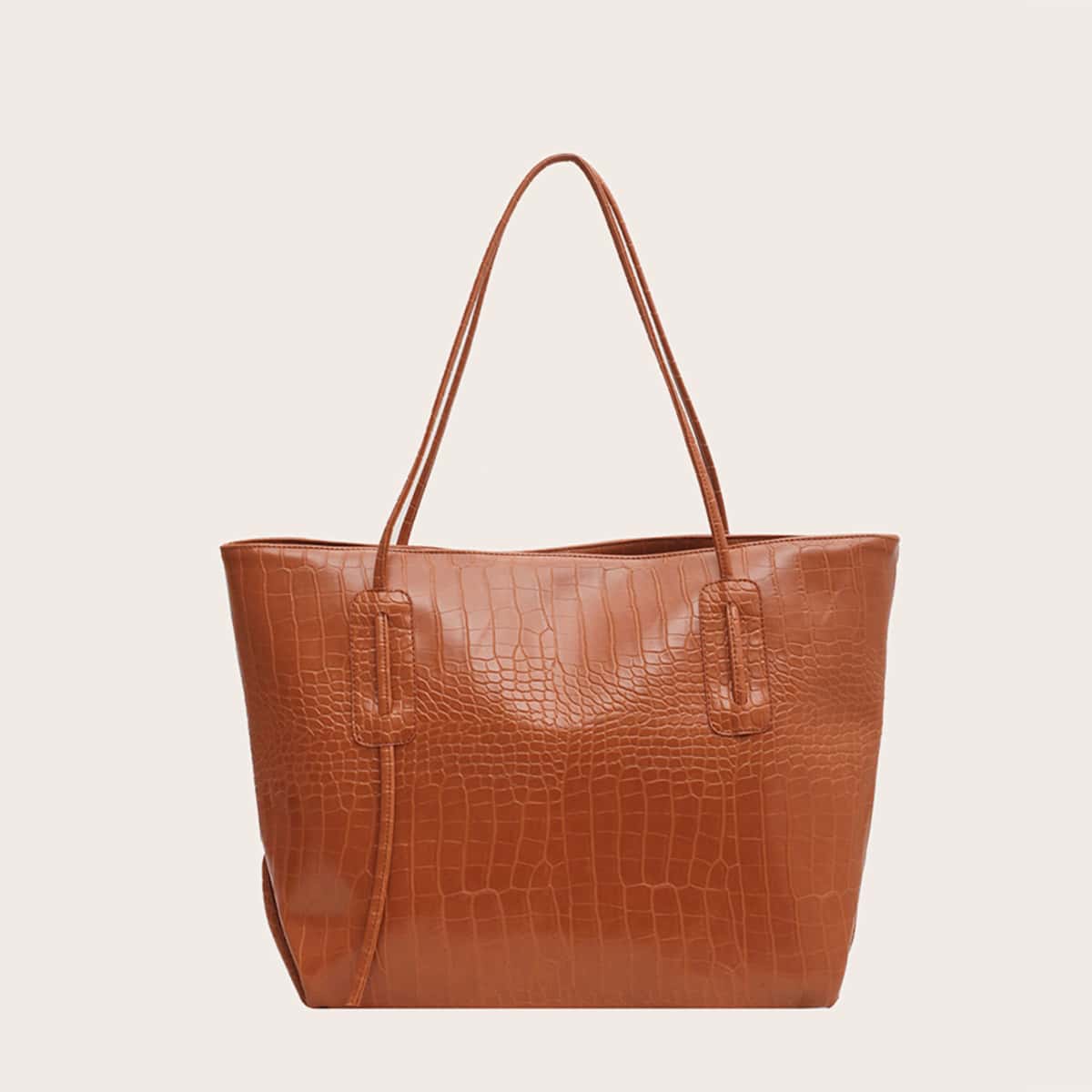 

Croc Embossed Tote Bag, Brown
