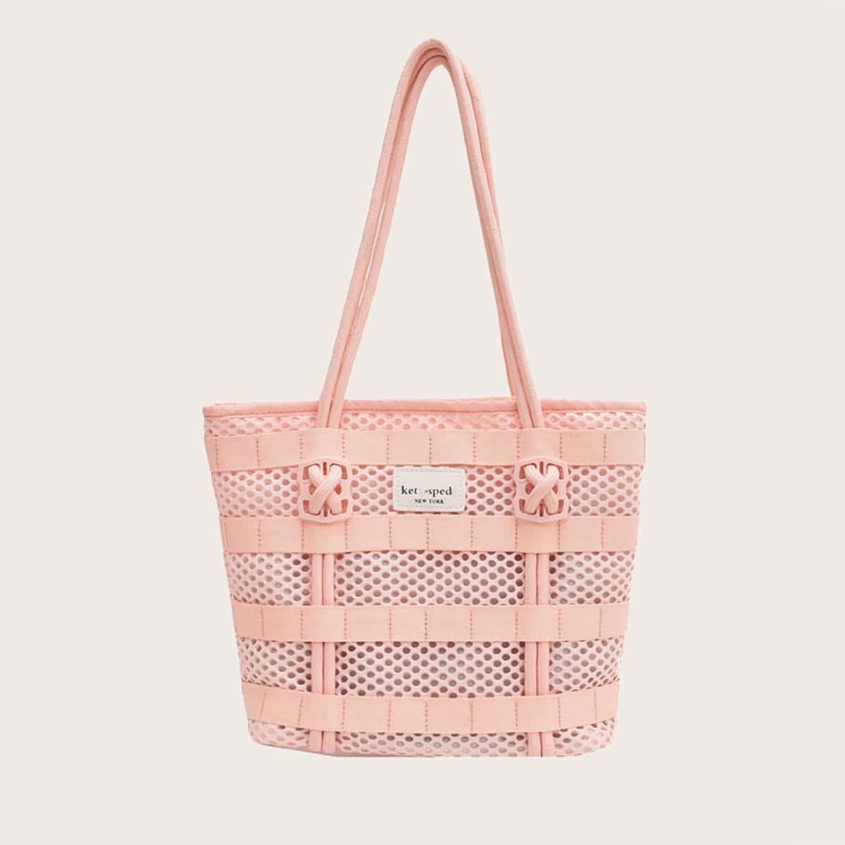 

Strap Decor Mesh Tote Bag, Baby pink